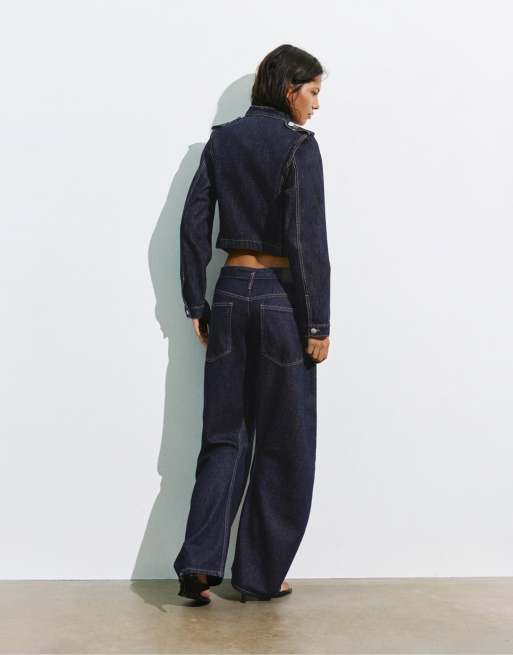 Pull&Bear Denim jacket with toggle buttons in navy, 4 of 7