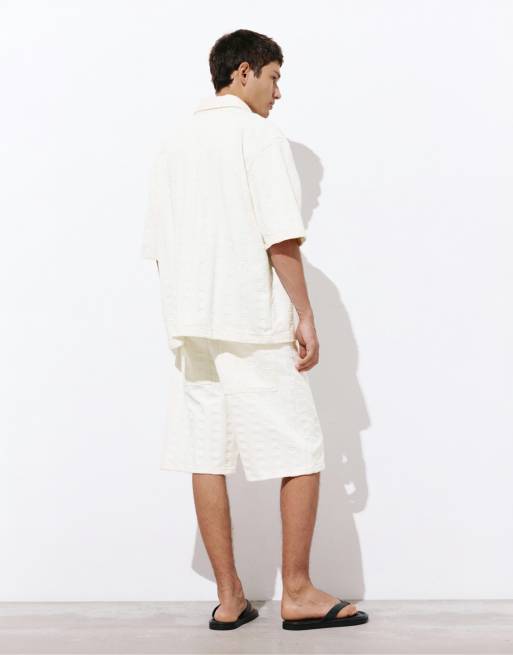 Pull&Bear - Denim jacquard bermuda short in beige, 2 van 4