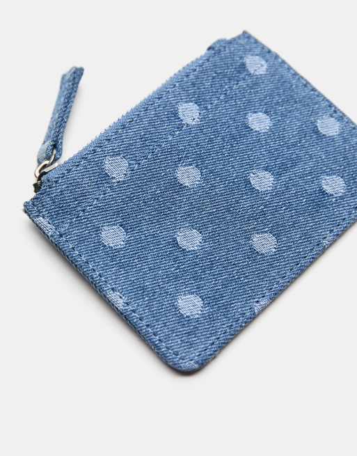 Pull&Bear – Denim-Kartenetui in Denimblau mit Polka-Dots, 3 von 4