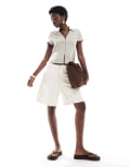 [Pull & Bear] Pull & Bear denim longline shorts in ecru-White 6 Ecru