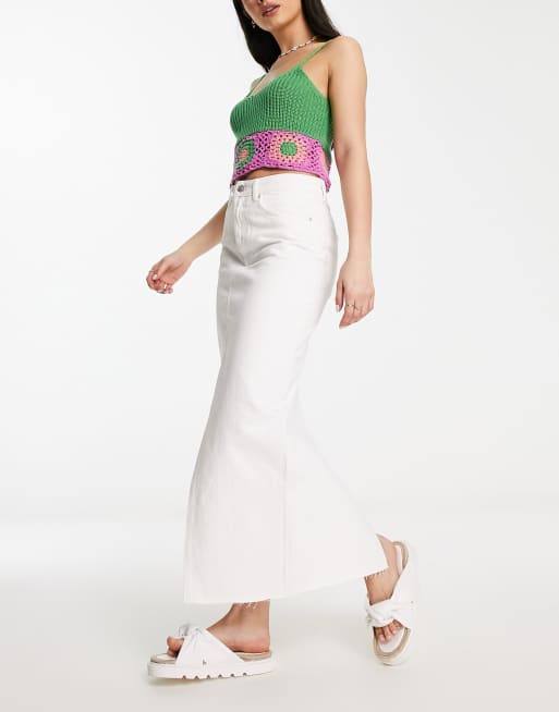 Pull&Bear denim midaxi skirt with hem slit in white - part of a set