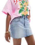 [Pull & Bear] Pull & Bear denim mini skirt with raw hem in mid blue 6 BLUE