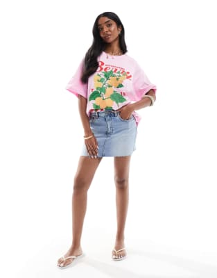 PULL & BEAR DENIM MINI SKIRT WITH RAW HEM 