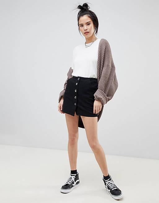 Pull&Bear Denim Mini Skirt With Tortoise Buttons | ASOS