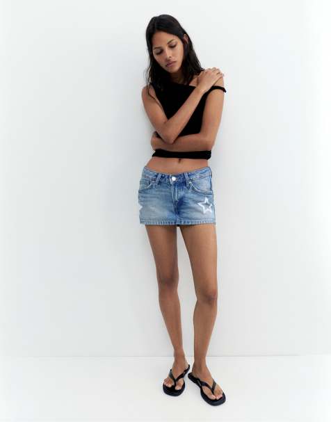 Pull&Bear denim minirok met sterrenstuds in middenblauw - view 1