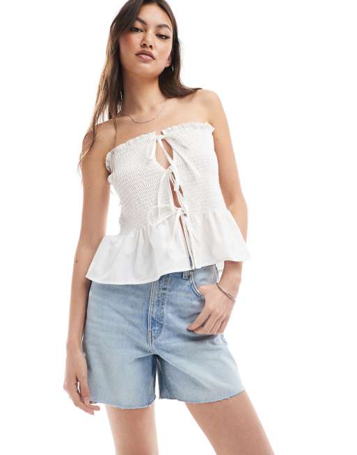 Pull&Bear - Denim mom shorts met hoge taille in lichtblauw