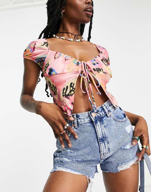 Pull&Bear denim mom shorts with rips in blue