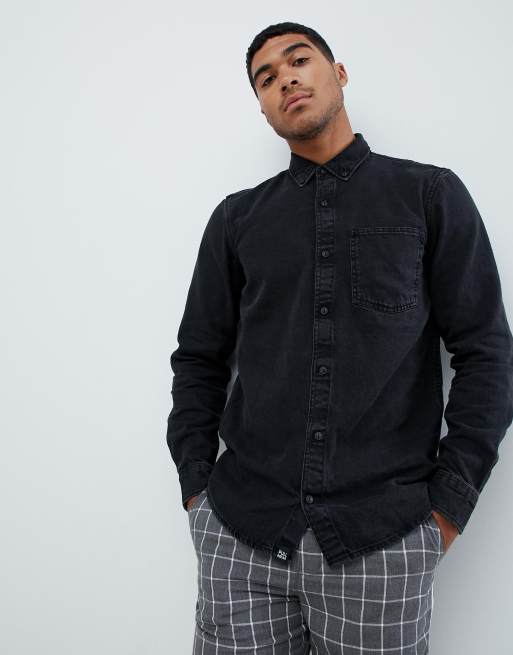 Pull&Bear - Denim overhemd in zwart