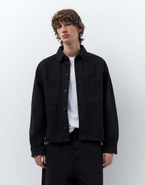 Pull&Bear Denim overshirt in black