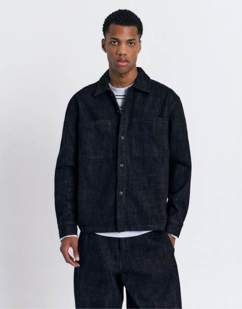 Pull&Bear Denim overshirt with pockets in black - view 1