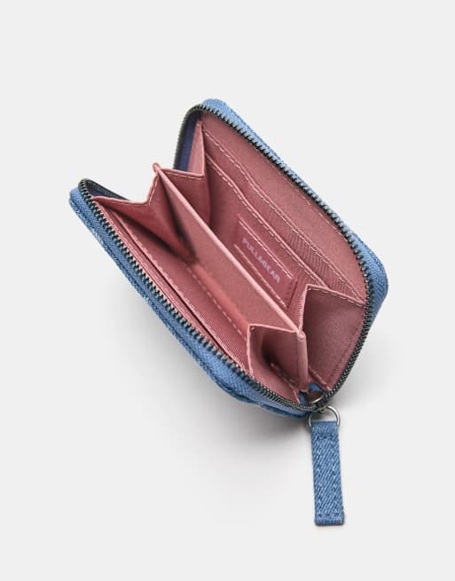 Pull&Bear Denim polka dot wallet in blue, 4 of 4