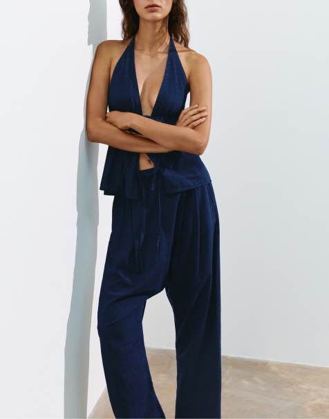 Pull&Bear denim sarouel capribyxor i mörkblått - view 1