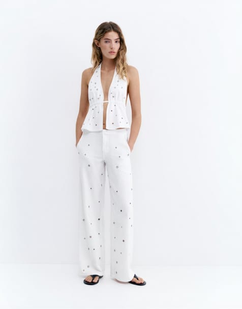 Pull&Bear - Denim set met oogjes in wit - view 1