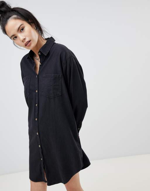 Pull Bear denim shirt dress in washed black