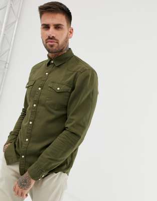 Pull Bear denim shirt in olive