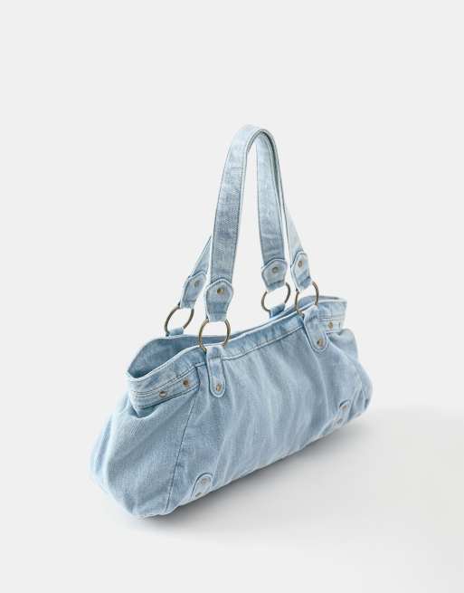 Pull&Bear Denim-Shopper mit Ringen in Blau, 2 von 4