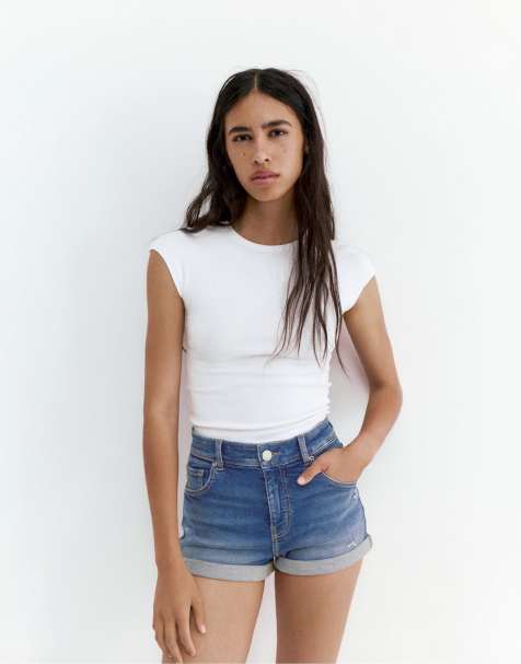Pull&Bear - Denim short met halfhoge taille in medium blauw - view 1