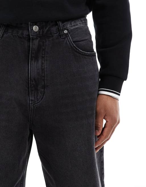 Pull&Bear - Denim short met skaterpasvorm in zwart, 4 van 5