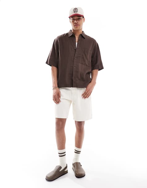 Pull&Bear - Denim short met standaard pasvorm in ecru - view 1