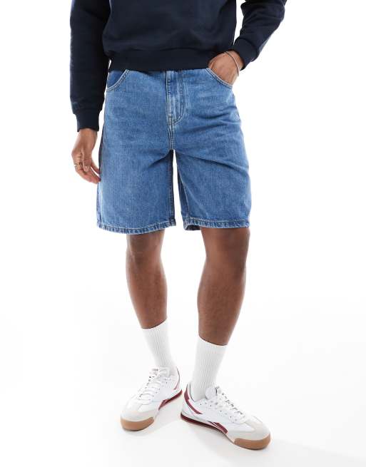 Pull&Bear baggy fit denim shorts in mid blue