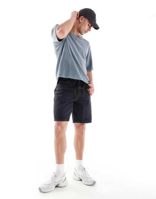 Pull&Bear - Denim shorts met regular fit in zwart