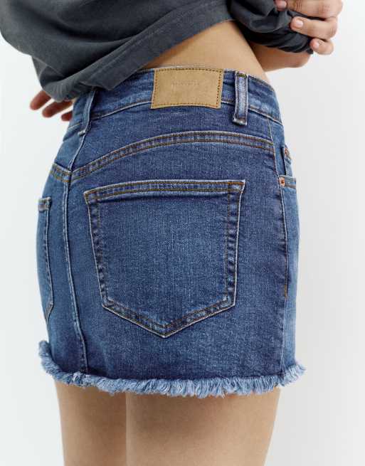 Pull&Bear - Denim skort in donkerblauw, 2 van 4