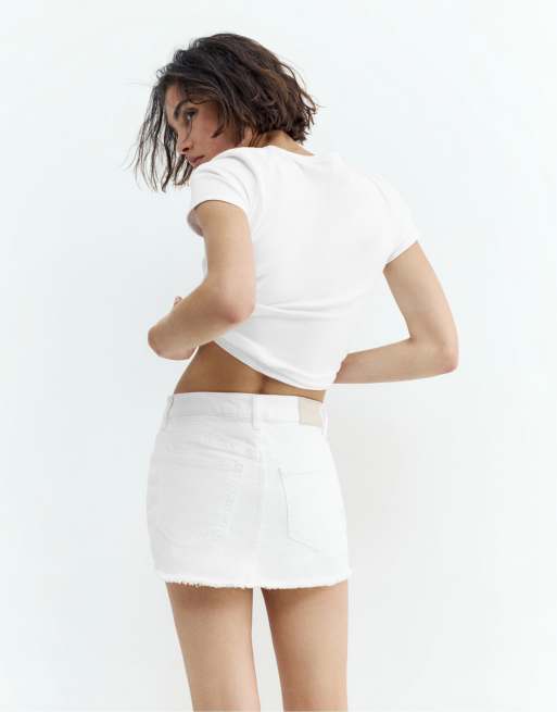 Pull&Bear - Denim skort in wit, 2 van 4