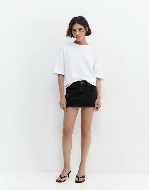 Pull&Bear - Denim skort in zwart, 2 van 4