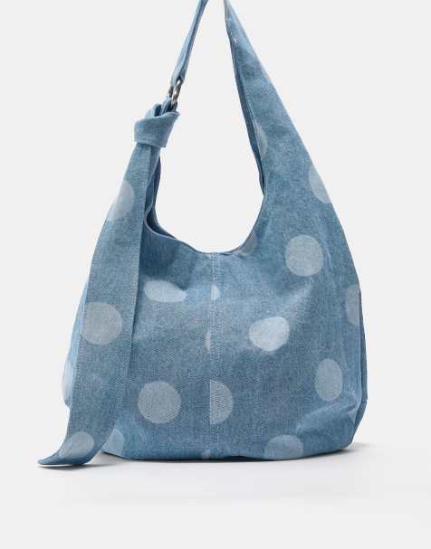 Pull&Bear - Denim tote tas met stippen in blauw - view 1