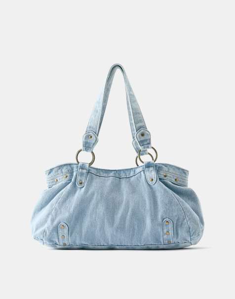 Pull&Bear denim tote-taske med ringe i blå - view 1