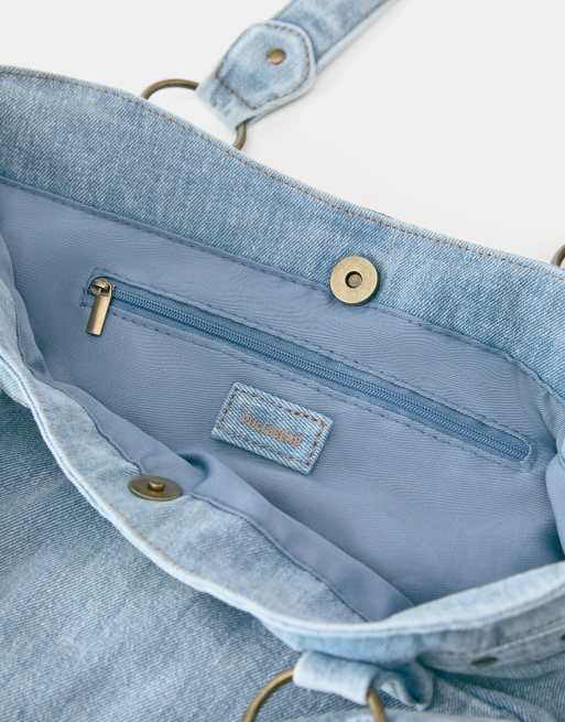 Pull&Bear denim toteväska med ringar i blått, 4 av 4
