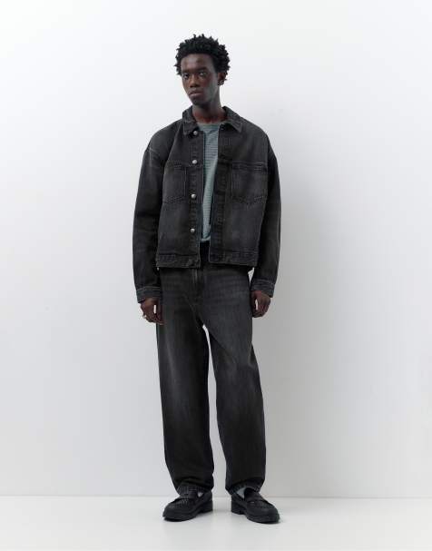 Pull&Bear Denim trucker jacket in faded black - view 1