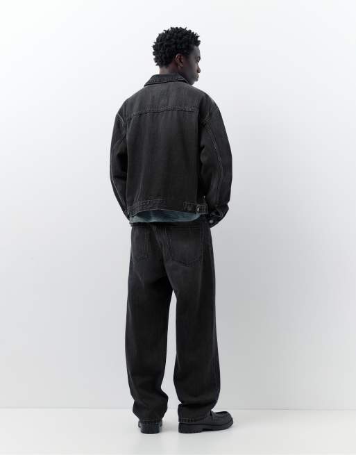 Pull&Bear Denim trucker jacket in faded black, 2 of 4