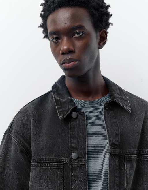 Pull&Bear Denim trucker jacket in faded black, 3 of 4