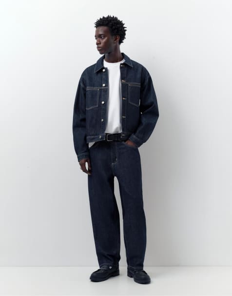 Pull&Bear Denim trucker set in navy - view 1