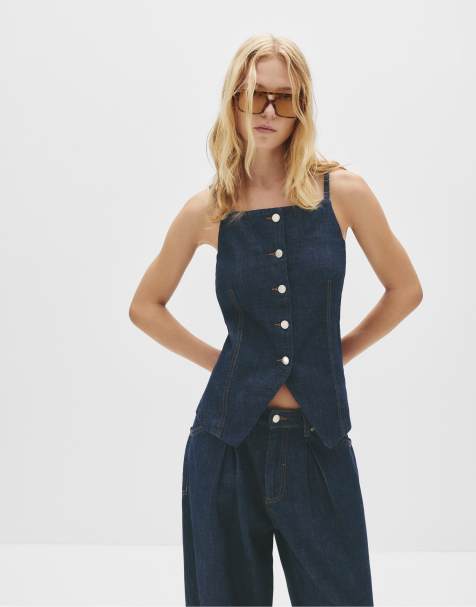 Pull&Bear Denim vest in navy - view 1
