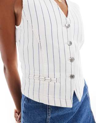 Pull & Bear Denim Vest In White
