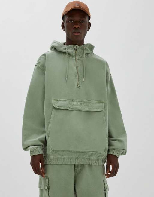 Pull&Bear denim windbreaker in khaki | ASOS