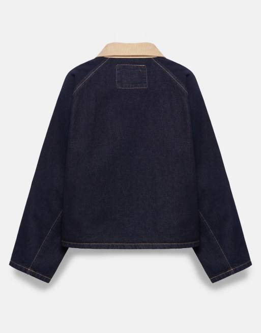 Pull&Bear denimjakke med kontrastkrave i navy, 7 af 7