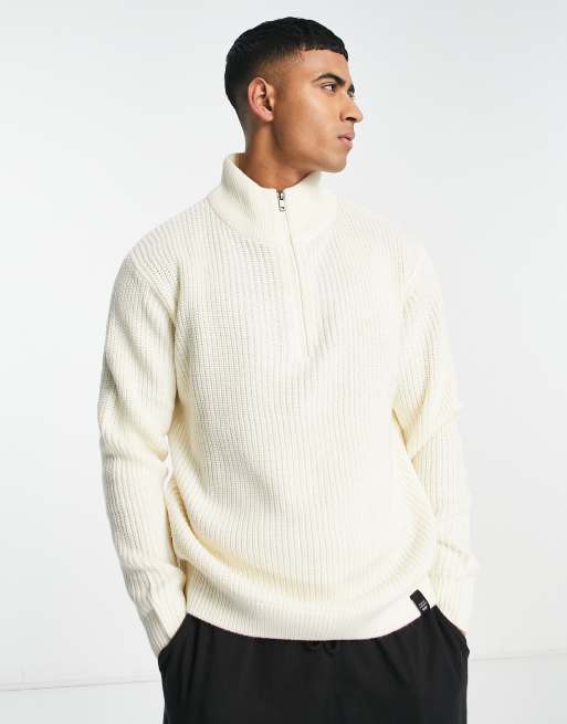 Pull&Bear - Dikke trui met halve ritssluiting in gebroken wit
