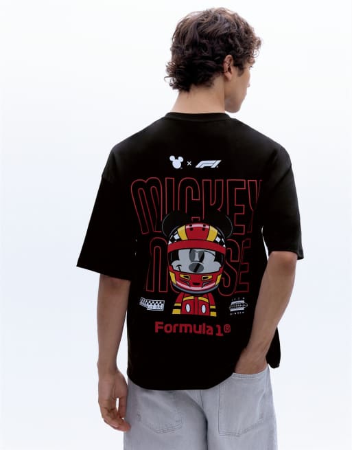 Pull&Bear Disney x f1 Mickey motors T-shirt i sort, 2 af 7