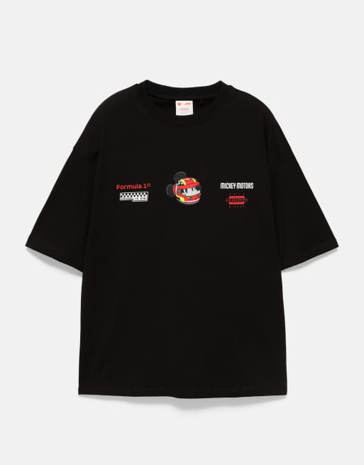 Pull&Bear Disney x f1 Mickey motors T-shirt i sort, 5 af 7