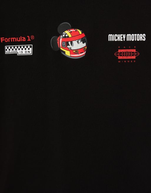 Pull&Bear Disney x f1 Mickey motors T-shirt i sort, 6 af 7