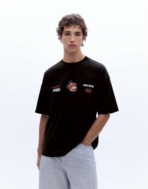 Pull&Bear Disney x f1 mickey motors t-shirt in black - view 1