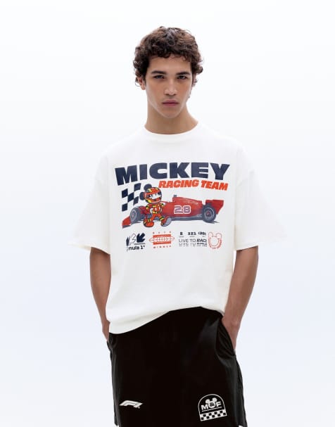 Pull&Bear Disney x f1 Mickey Racing Team T-Shirt in Wollweiß - view 1