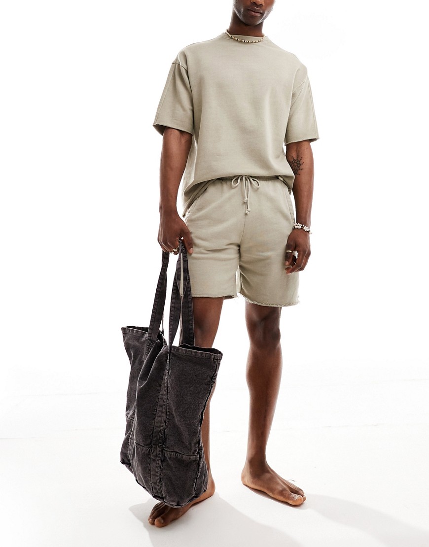 distressed hem shorts in camel - part of a set-Neutral
