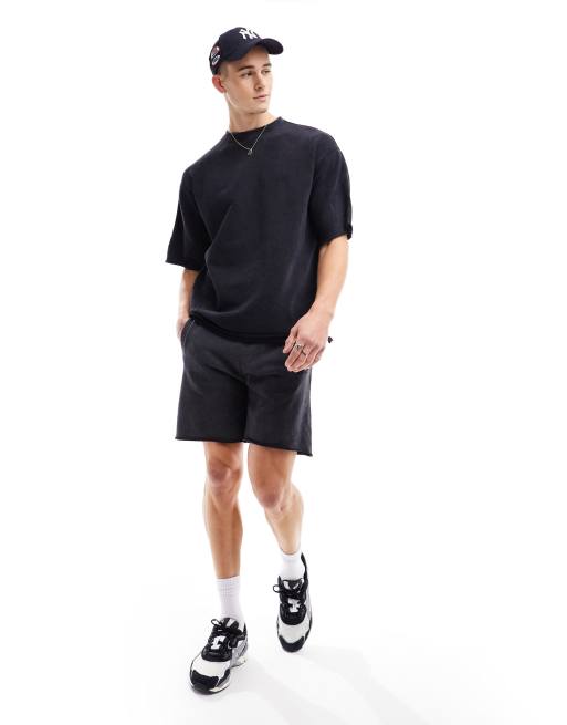 Pull&Bear distressed hem shorts in washed black - part of a set