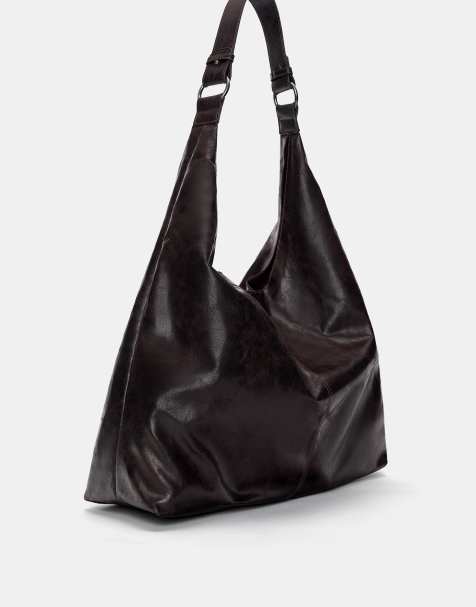 Pull&Bear Distressed ring tote bag in brown - view 1