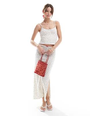 Pull&Bear ditsy floral pointelle cami top co-ord in white - view 1