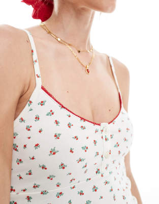 Pull & Bear Ditsy Floral Pointelle Cami Top